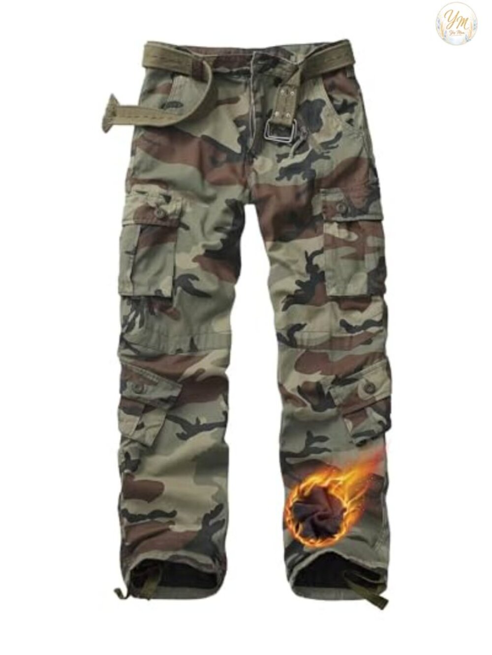 Men's Fleece Lined Hiking Cargo Pants with 8 Pockets, Windproof Softshell